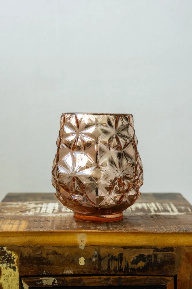 Lesklý sklený marhuľový svietnik 14,5x13cm